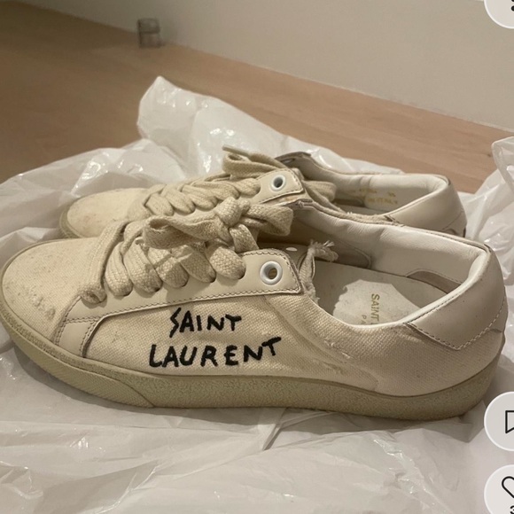 YSL Court Classic Leather-Trimmed Logo-Embroidered Distressed Canvas Sneakers - Picture 2 of 5